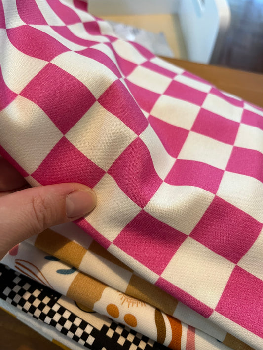 Pink check European rib knit (1x1 rib)