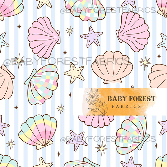 Pastel Seashells on stripe