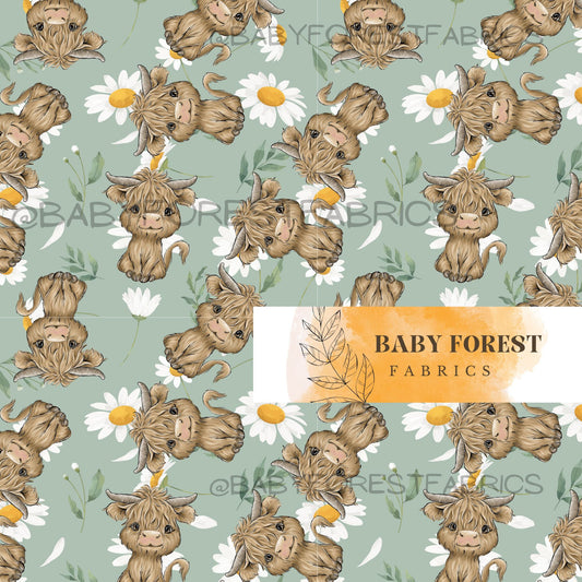 Sage floral cow