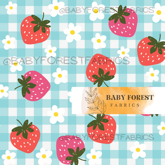 Blue strawberry gingham