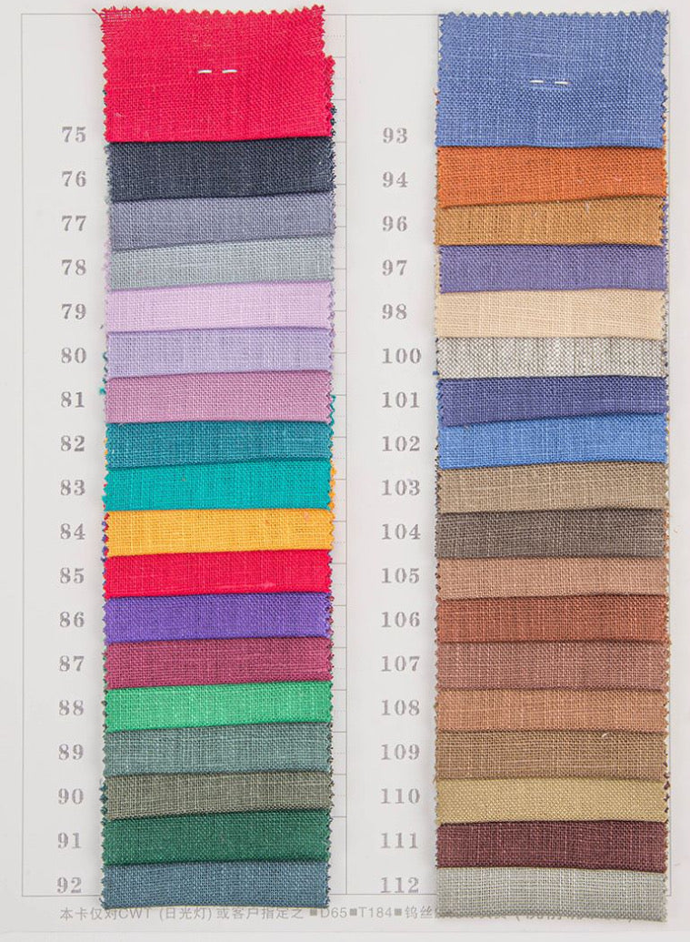 Solid 100% Linen fabric; colours 75-150