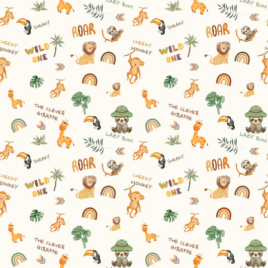 JUNGLE WITH WORDS SEAMLESS PATTERN