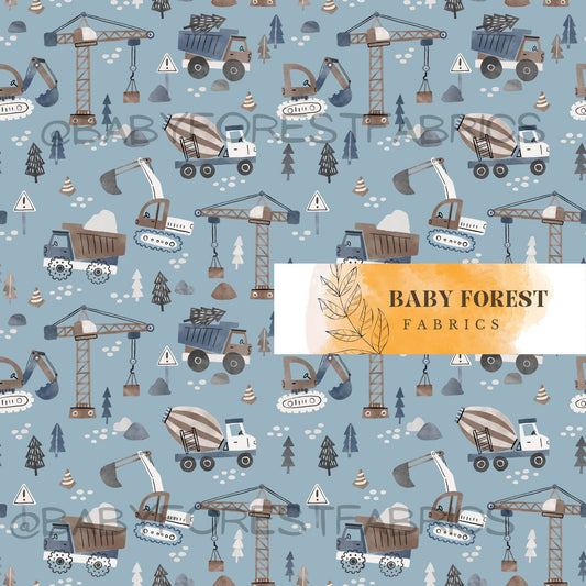 Diggers and cranes on blue