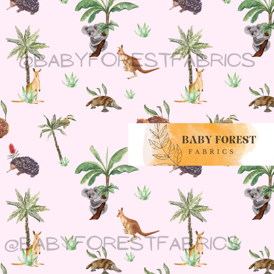 Aussie animals on solid light pink