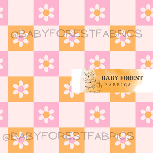 Pink and orange daisy checks