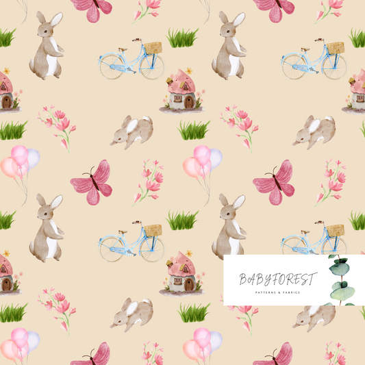 Pink bunny floral Seamless Pattern