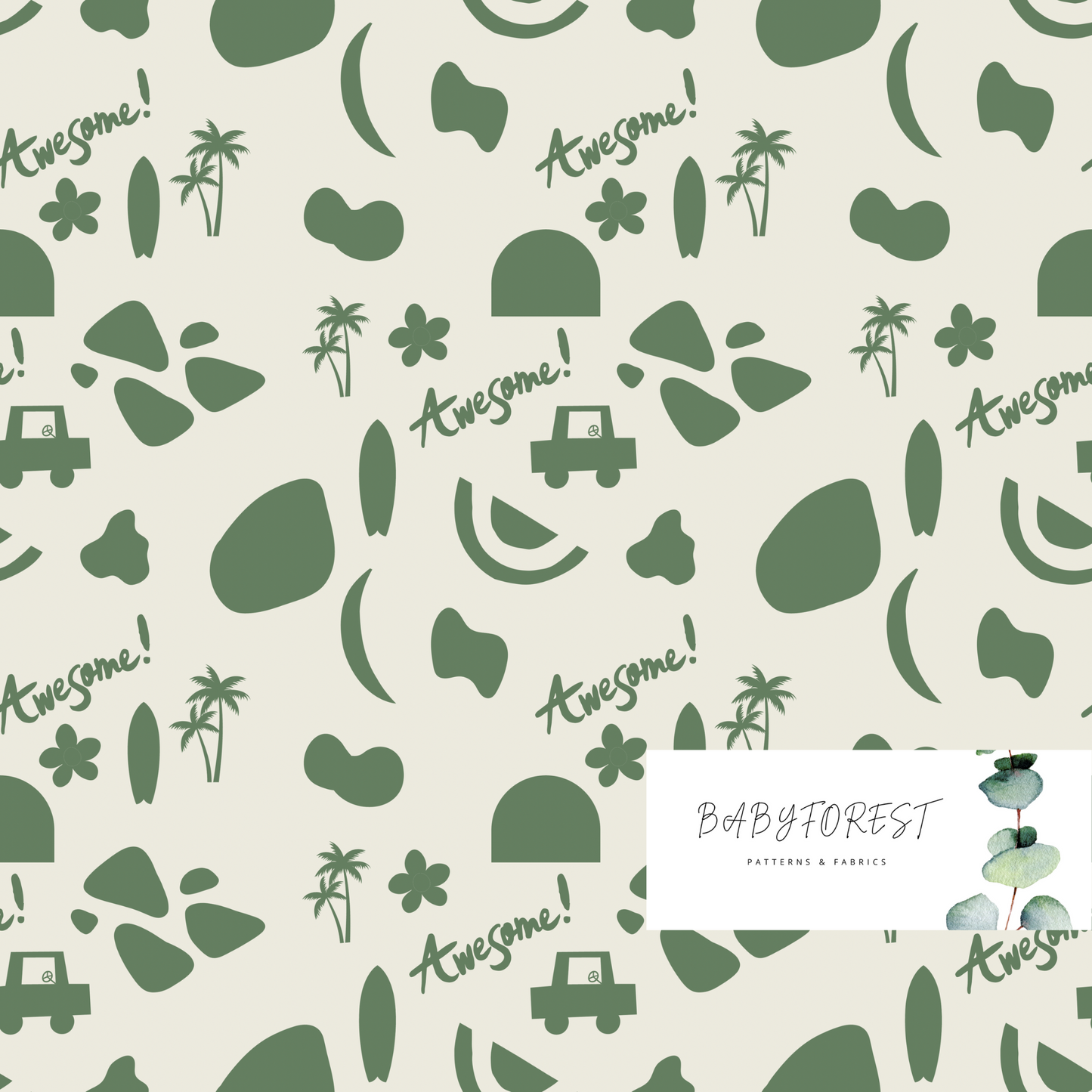 Grren abstracts on beige seamless pattern