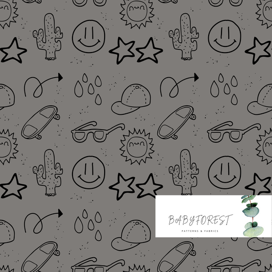 Charcoal skate caps seamless pattern