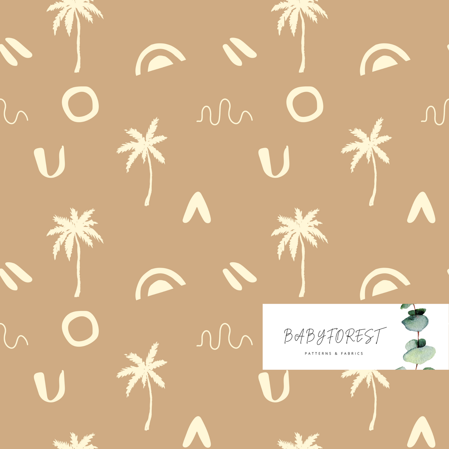 Beige Palms on brown seamles spattern