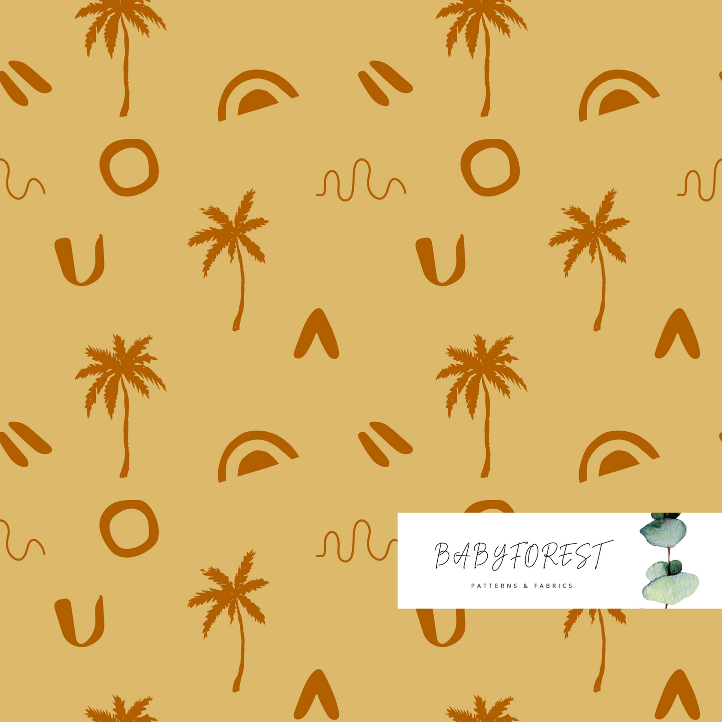 Palms on warm gold seamless pattern