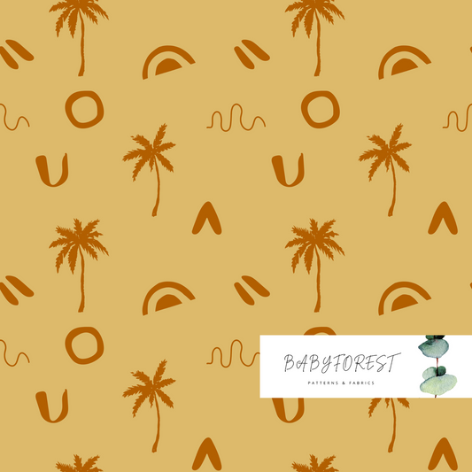 Palms on warm gold seamless pattern