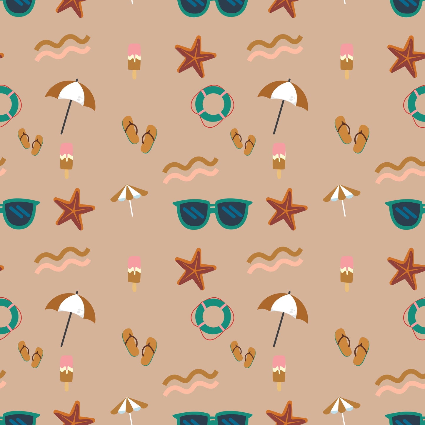 boho beach on beige cotton lycra