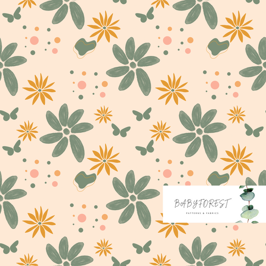 Pink and green floral seamless pattern