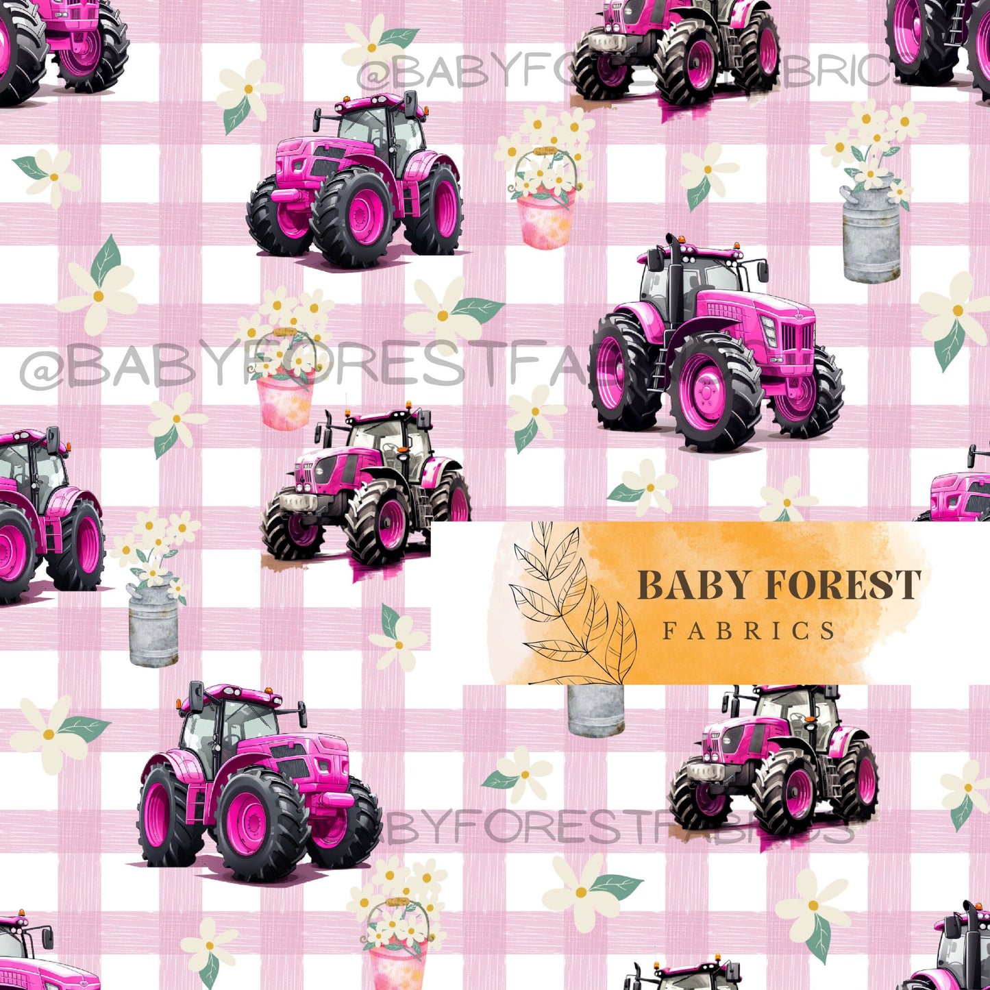 Pink tractor gingham