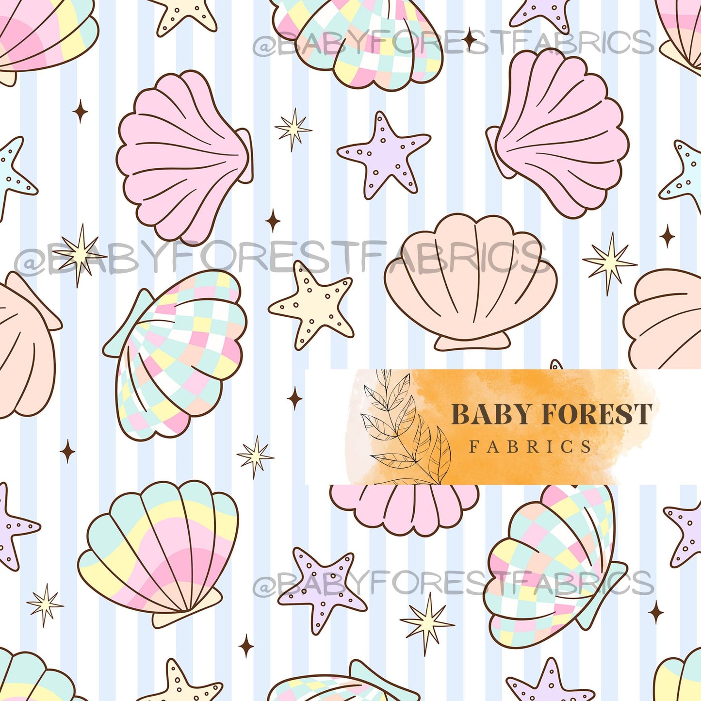 Pastel Seashells on stripe
