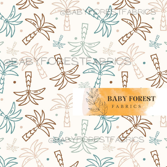 Teal brown palms on cream
