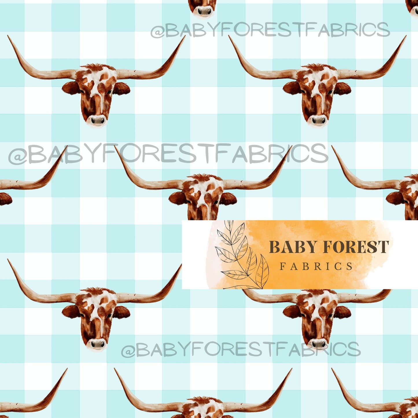 Longhorn On Gingham Teal Wallandella