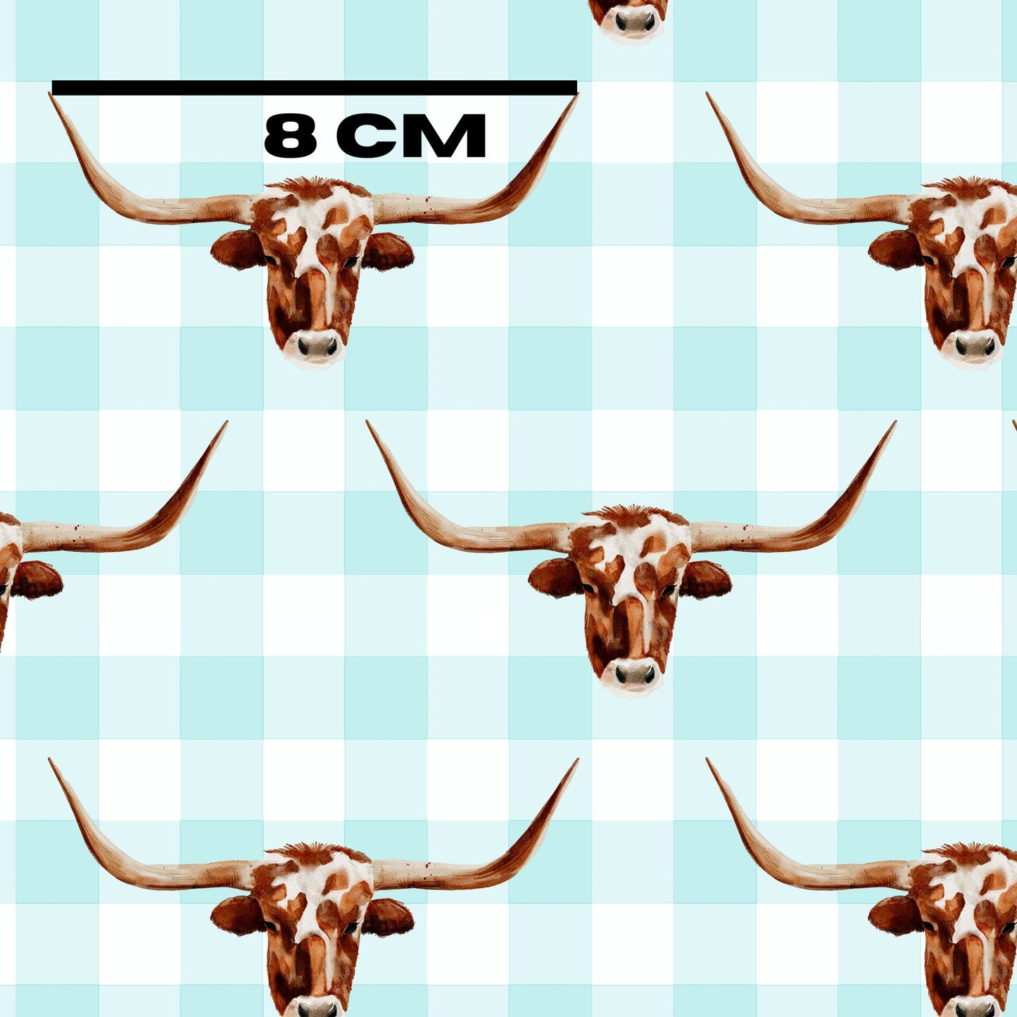 Longhorn On Gingham Teal Wallandella