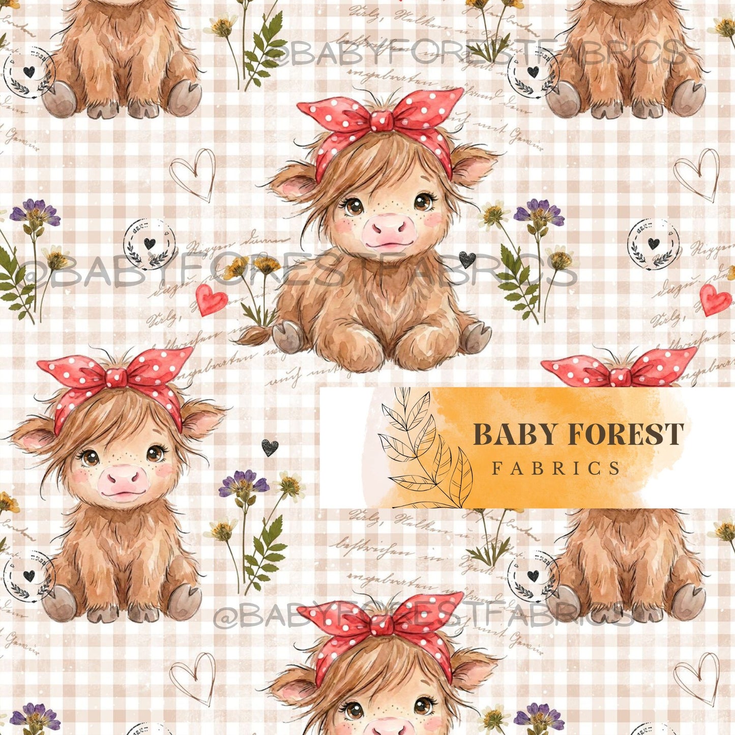 Vintage cow on gingham