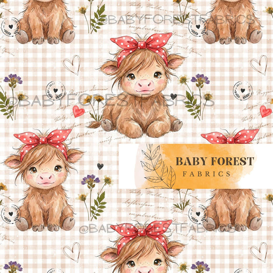 Vintage cow on gingham