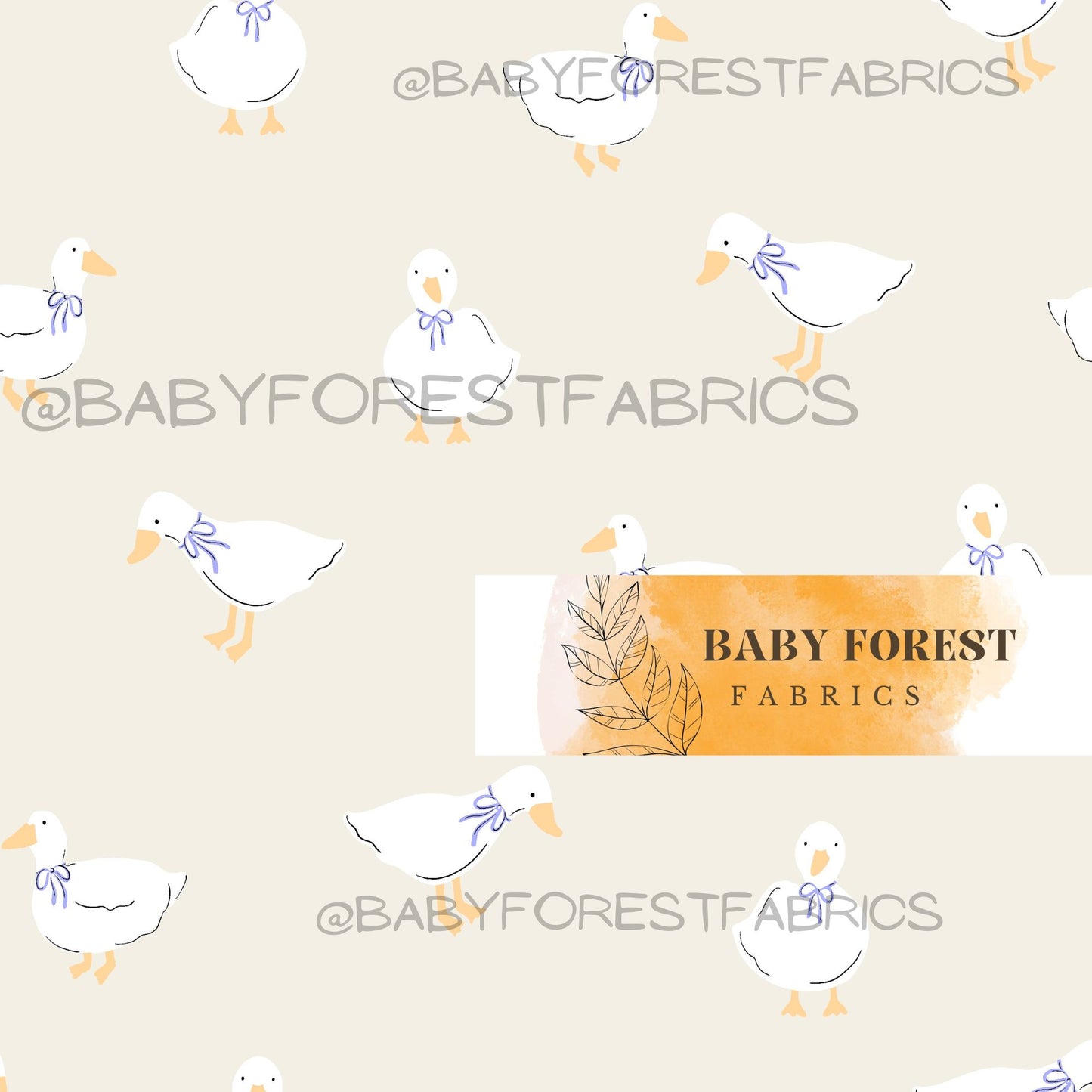 Sweet White Ducks with Bows on Neutral Beige Hannah