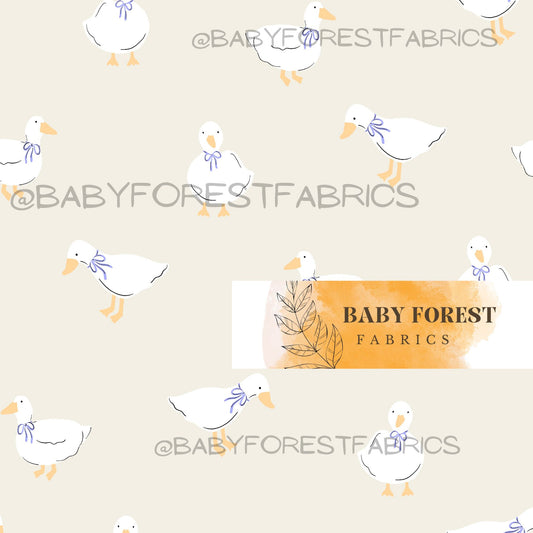 Sweet White Ducks with Bows on Neutral Beige Hannah