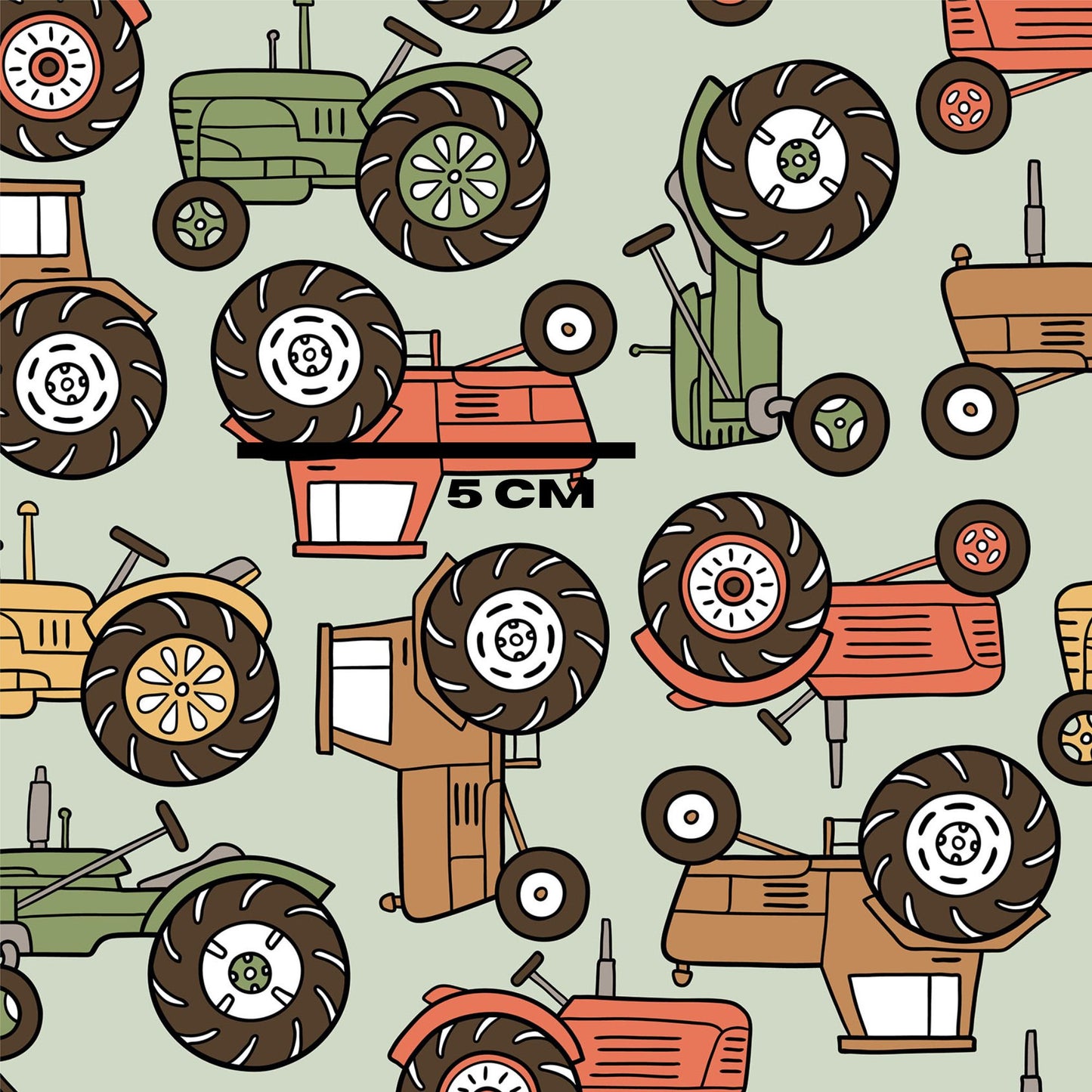 Farm tractors on green