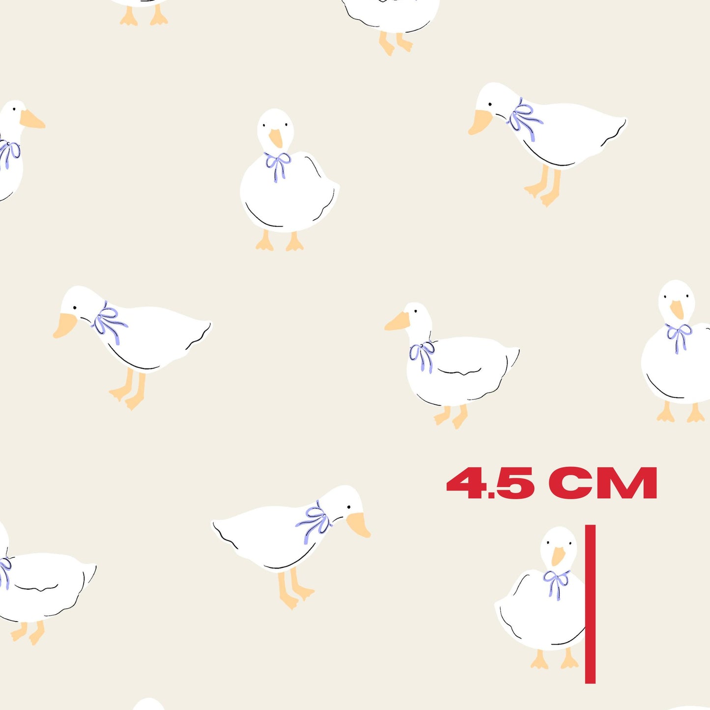 Sweet White Ducks with Bows on Neutral Beige Hannah