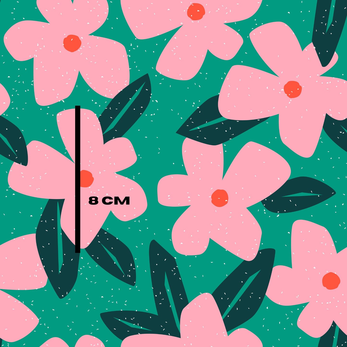 Pink dotted florals on green