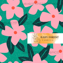 Load image into Gallery viewer, Pink dotted florals on green

