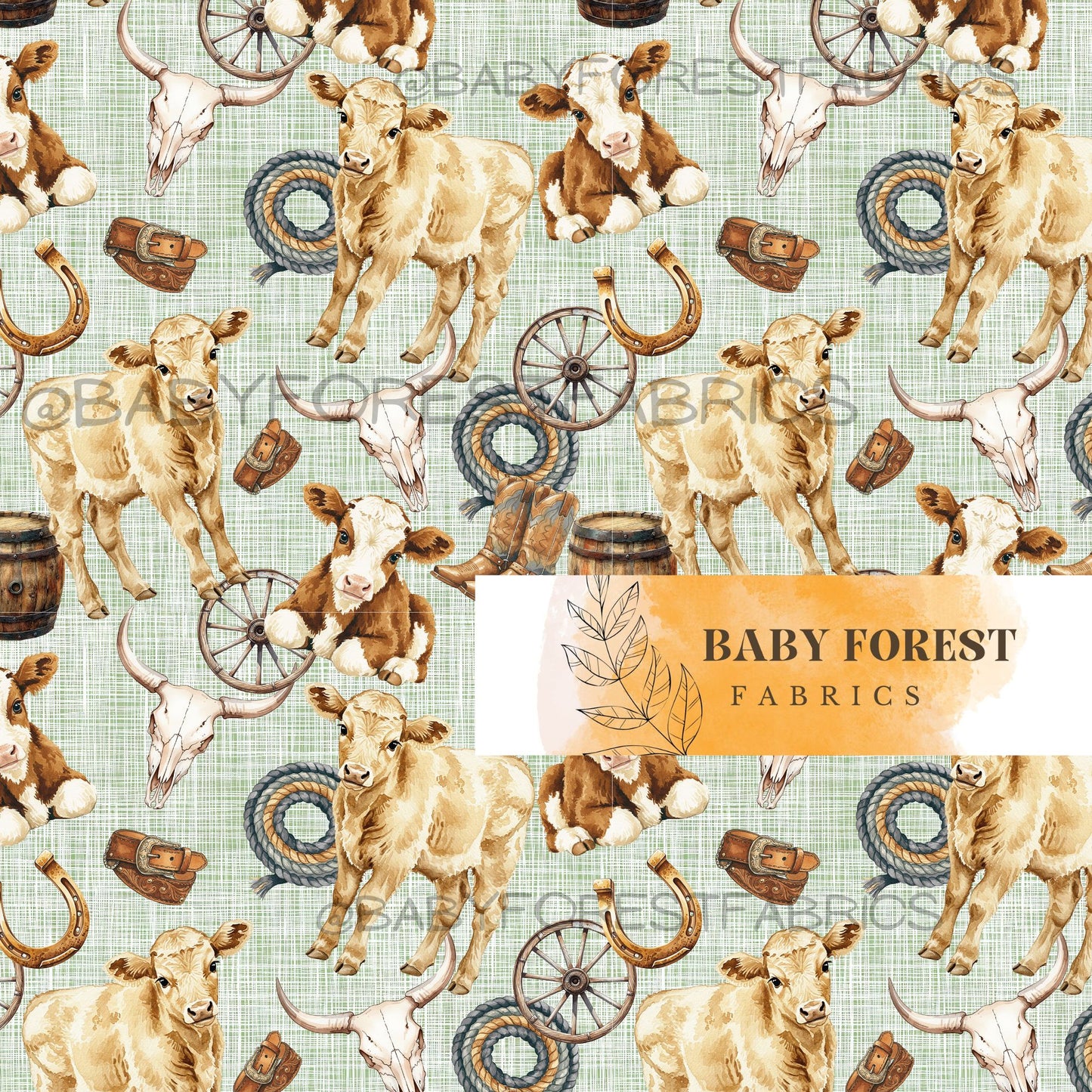 Cows on green linen