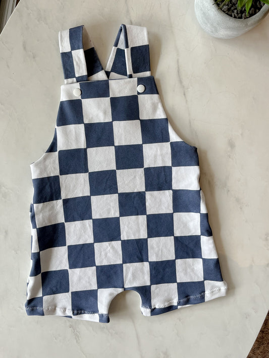 Blue checkered summer overalls