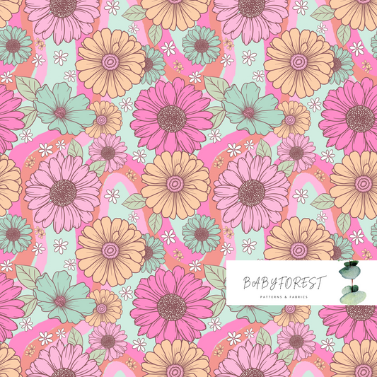Pink and Green retro florals