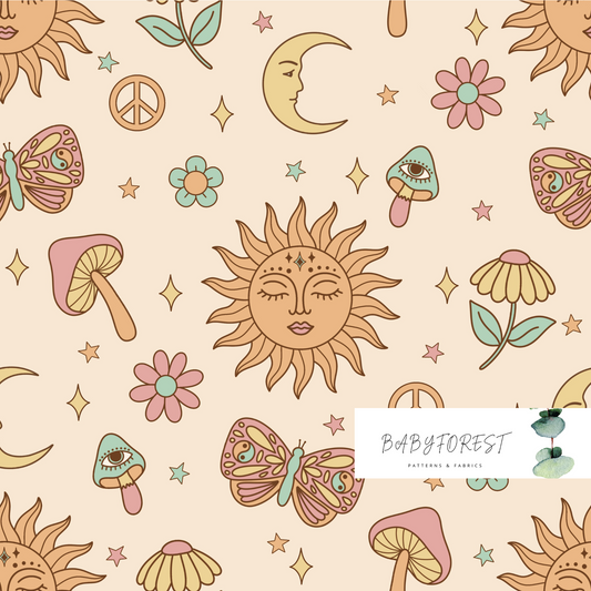 Retro Celestial Sun and Moon