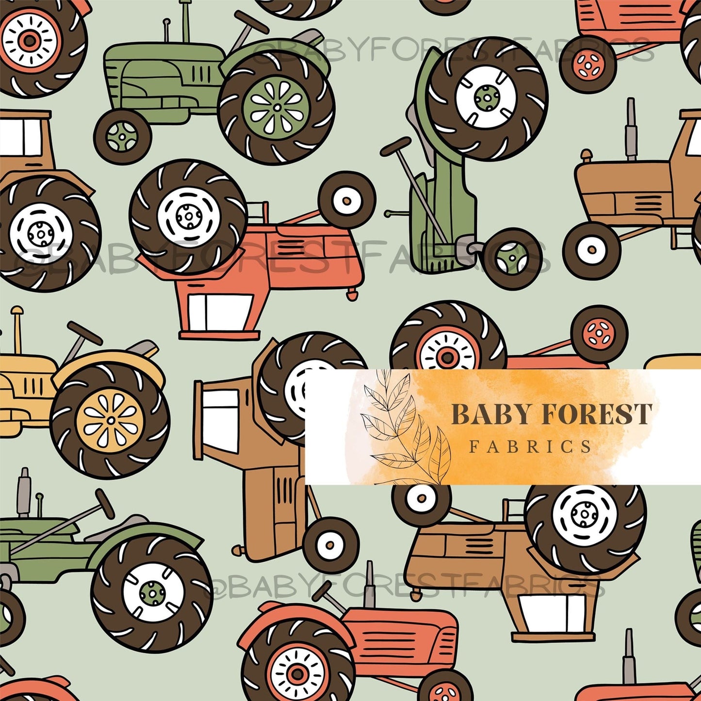 Farm tractors on green