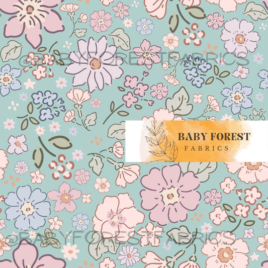 Viv blue small scale 3cm florals