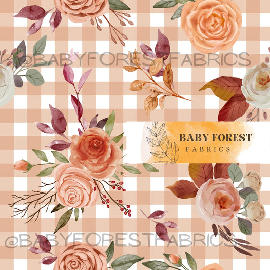 Rose on dark peach gingham