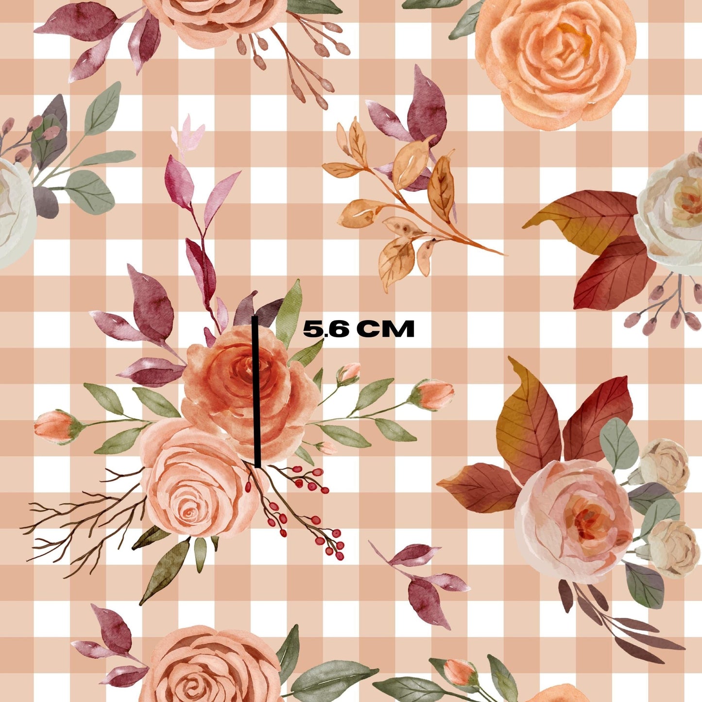 Rose on dark peach gingham
