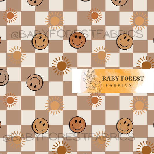 Rust and brown smiley checks