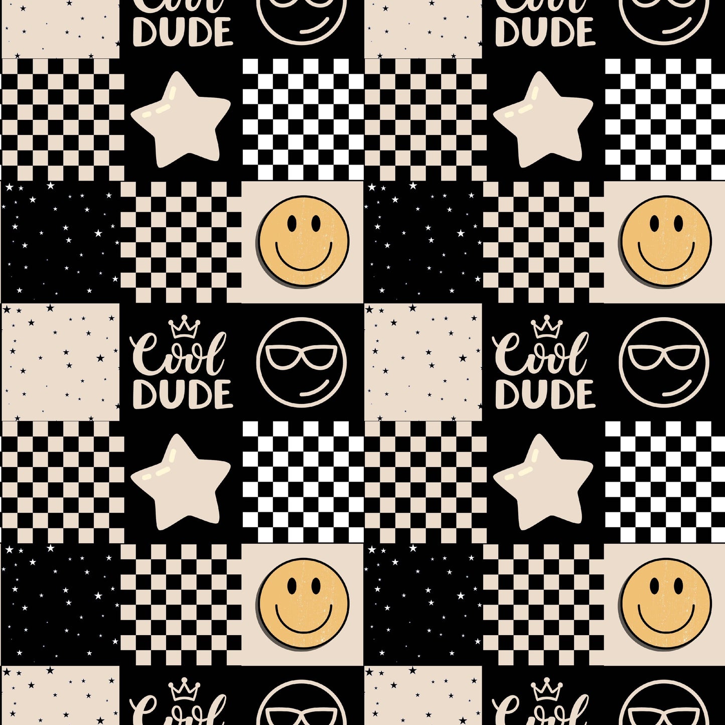 Black smiley check 2x2 inch squares , Standard French Terry