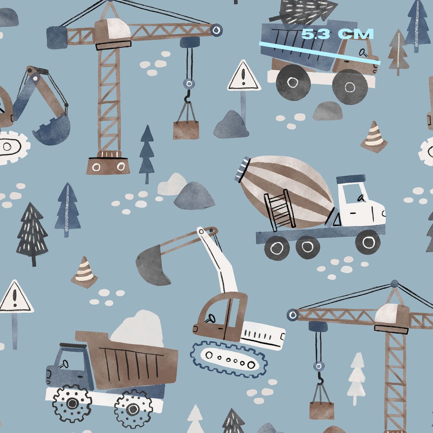 Diggers and cranes on blue