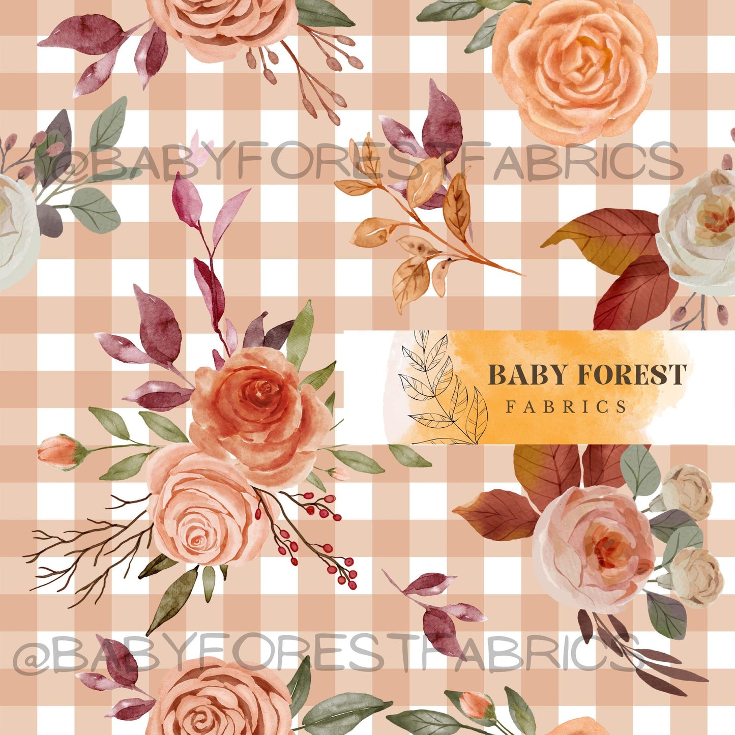 Rose on dark peach gingham