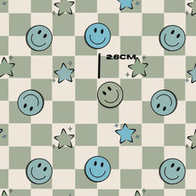 Load image into Gallery viewer, Green blue smiley checks

