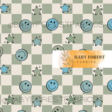 Load image into Gallery viewer, Green blue smiley checks
