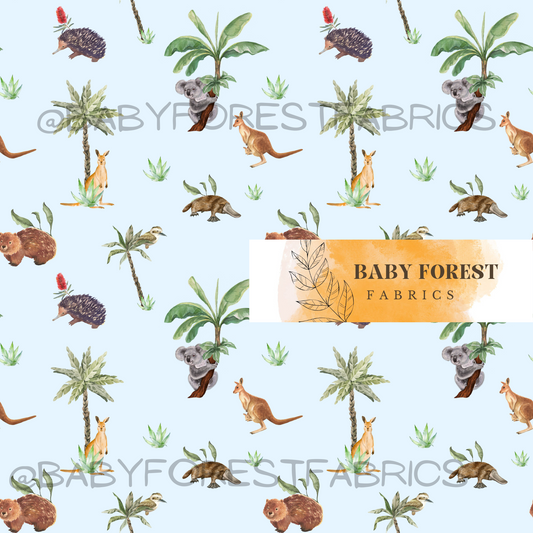 Aussie animals on solid blue