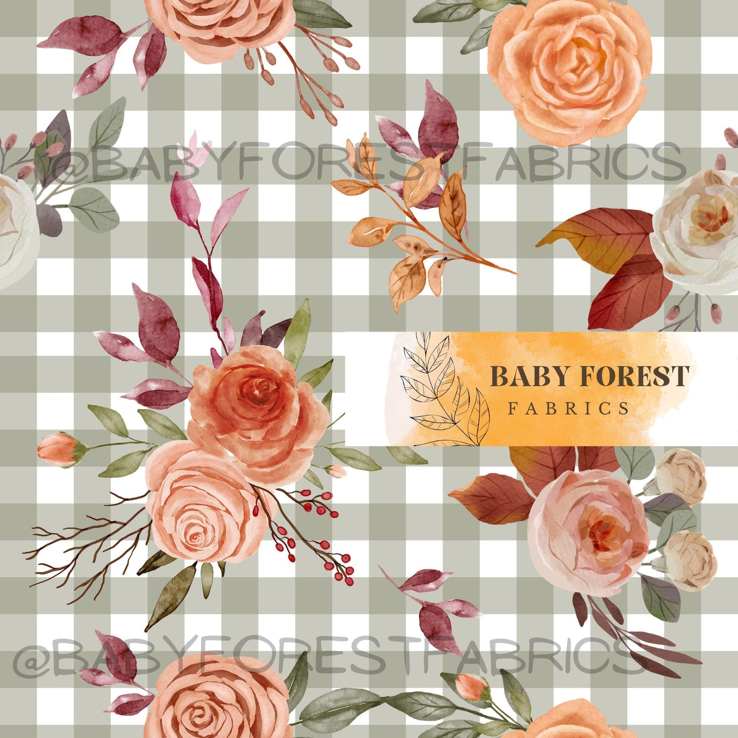 Rose on green gingham