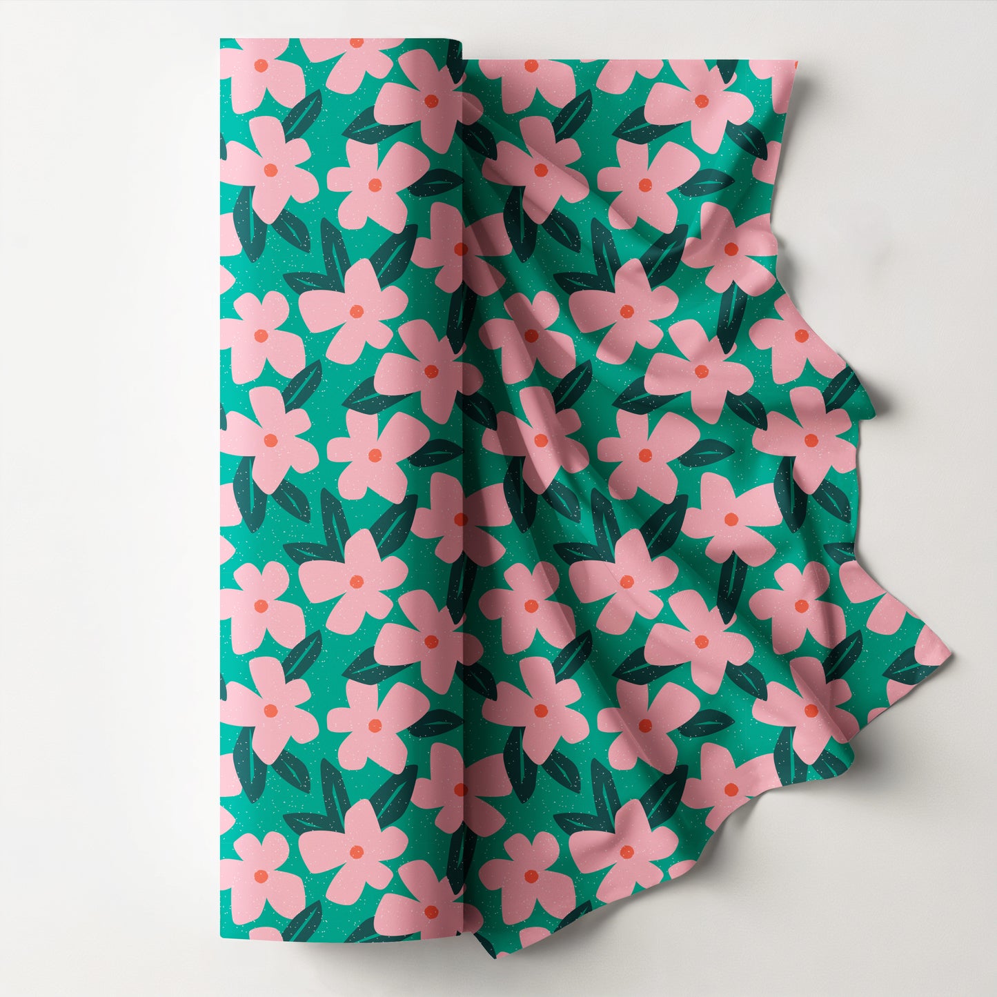 Pink dotted florals on green