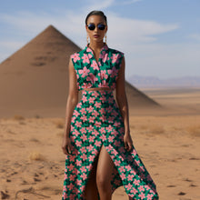 Load image into Gallery viewer, Pink dotted florals on green
