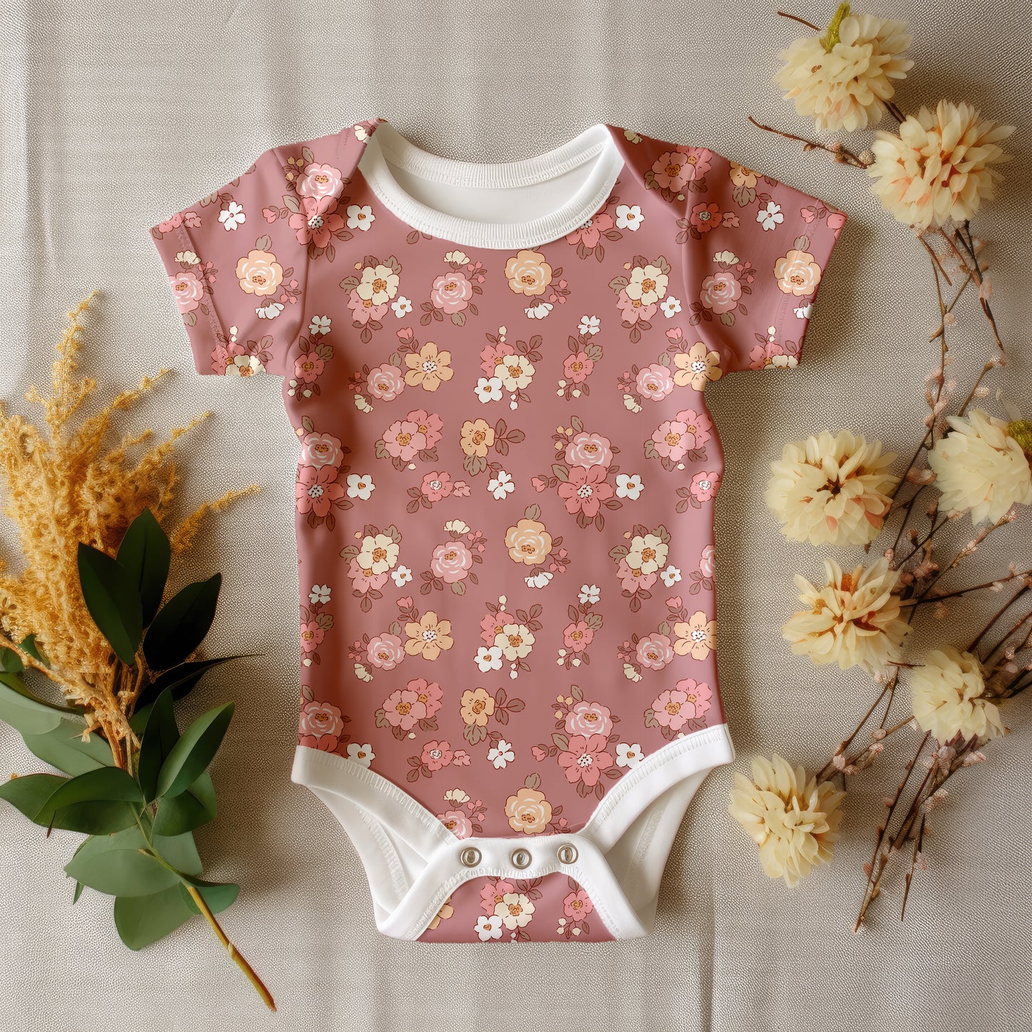 Florals on dark rose