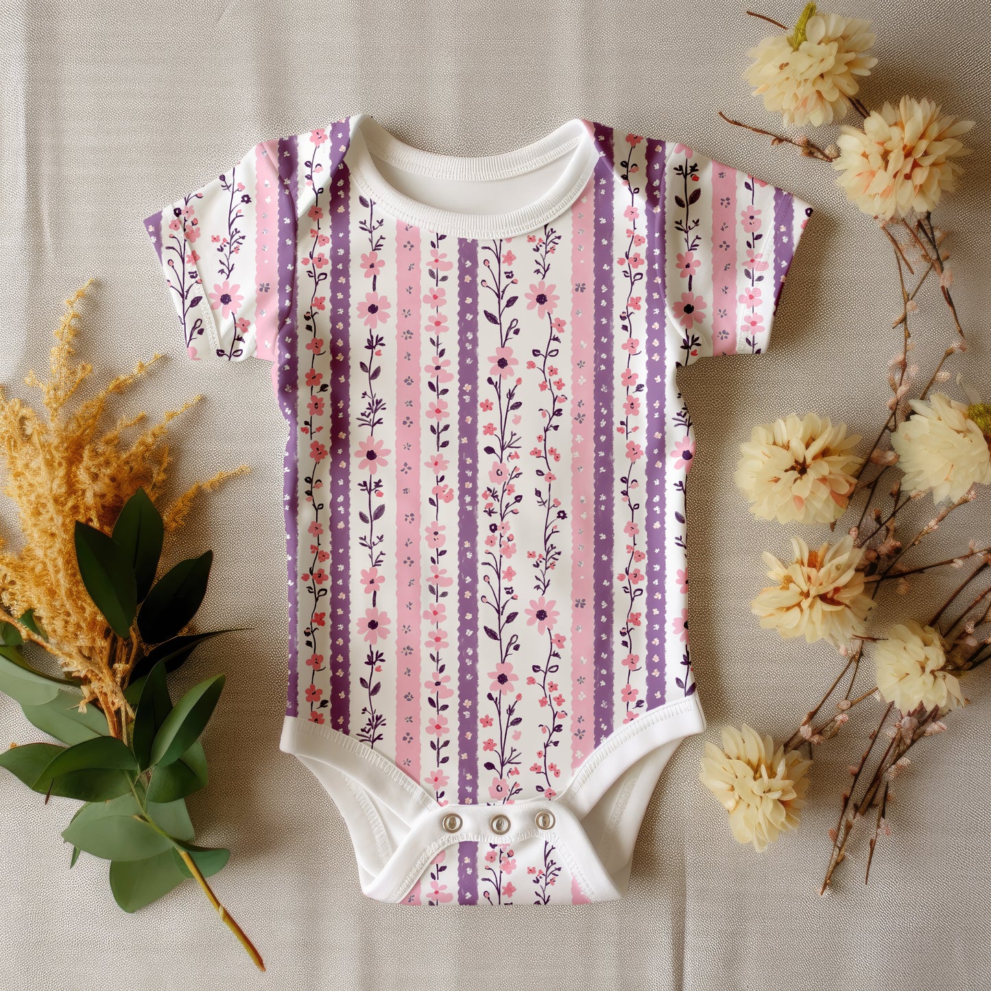 Pink Purple Floral Stripes